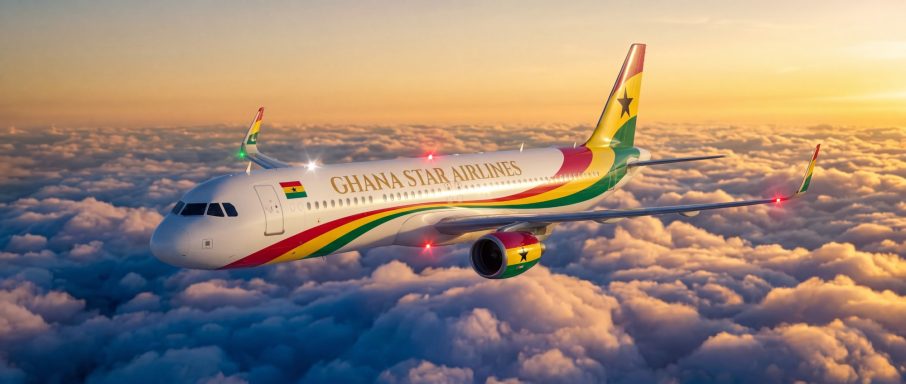 A321 NEO Ghana Star Airlines A321 NEO flying at 37,000 feet above clouds